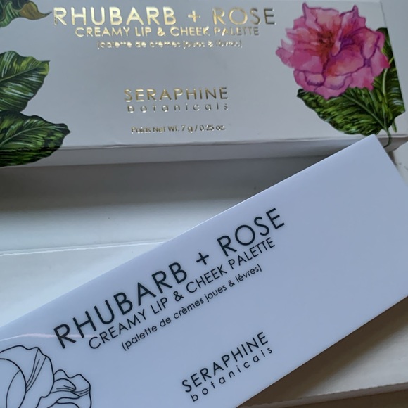 Seraphine Botanicals Rhubarb Rose Creamy Lip Cheek Palette Lipstick Blush Makeup - Picture 4 of 9